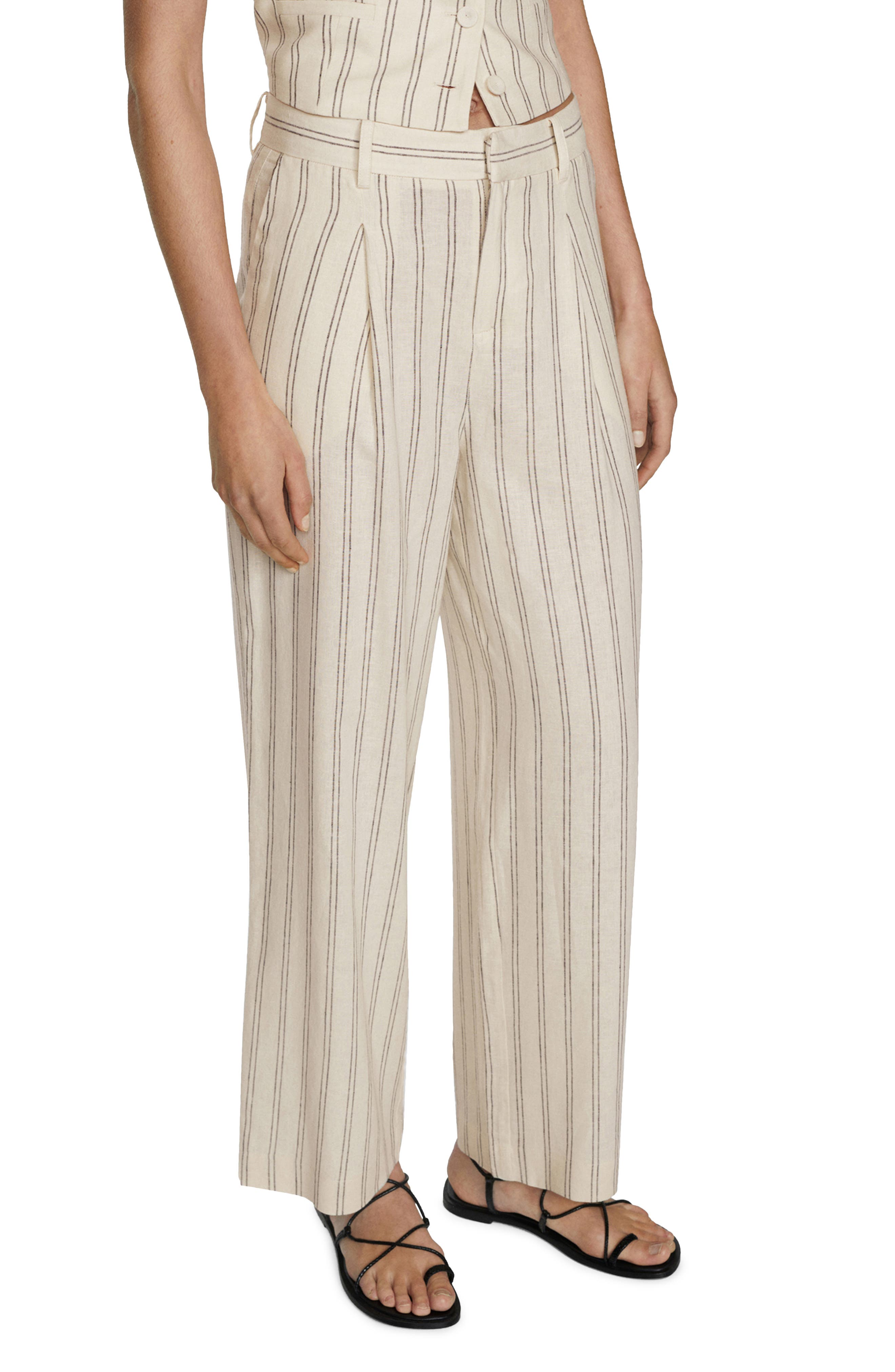 MANGO Stripe Linen Blend Pants