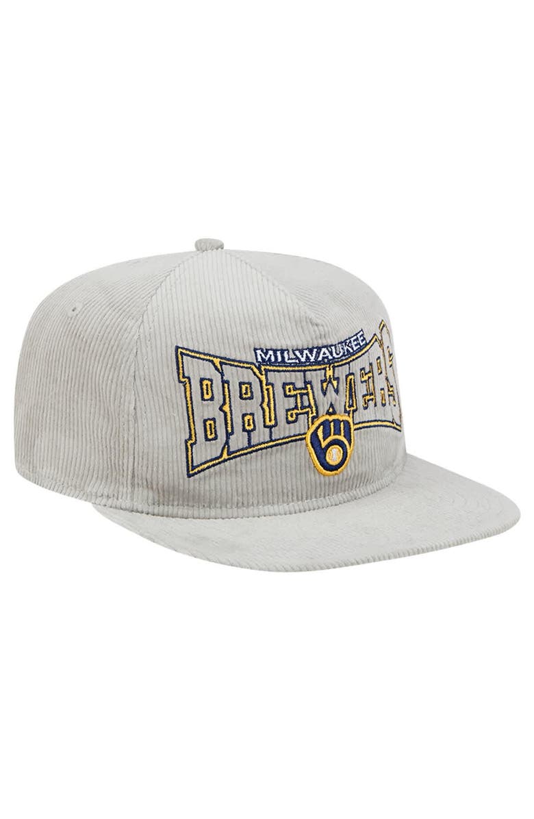 New Era Men's New Era Gray Milwaukee Brewers Corduroy Golfer Snapback Hat, Alternate, color, 