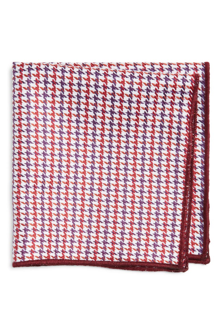 Burgundy Houndstooth Cotton Pocket Square, Main, color, BURGUNDY