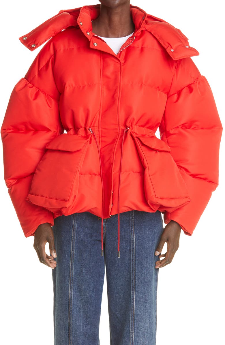 McQueen Alexander McQueen Graffiti Logo Peplum Puffer Jacket, Main, color, 