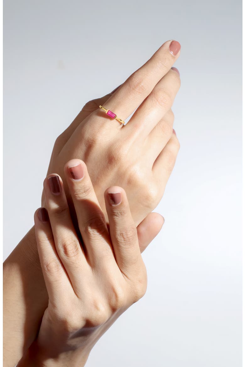 Lab Created Green Quartz Baguette Solitaire Ring, Alternate, color, PINK