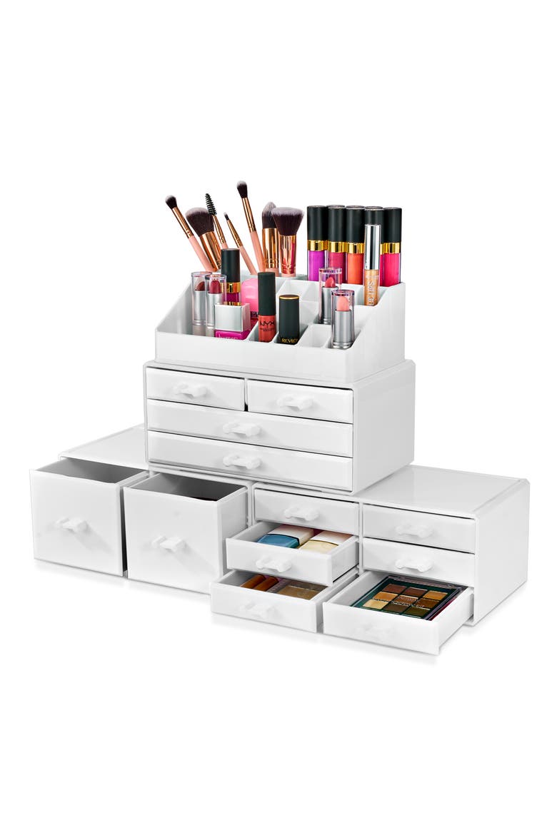 Large 12-Drawer Makeup Organizer Case, Main, color, WHITE