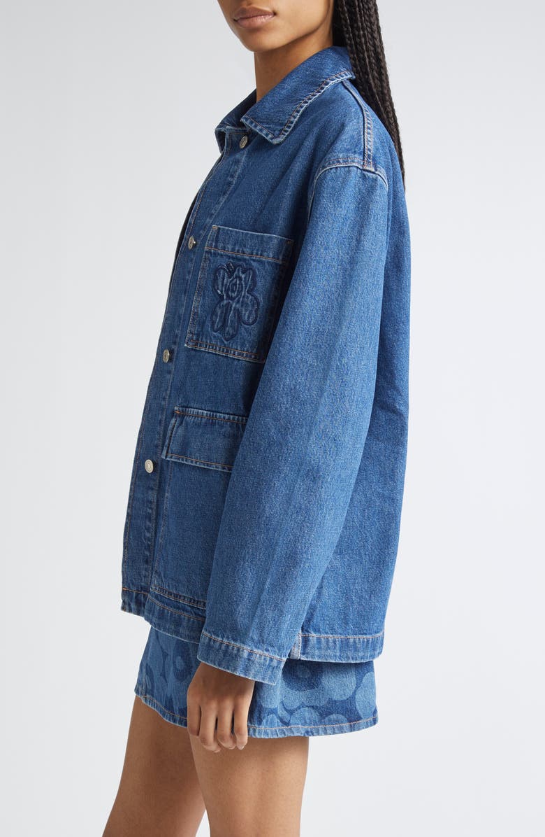 Marimekko Maridenim Poweri Unikko Denim Jacket, Alternate, color, Worn Indigo