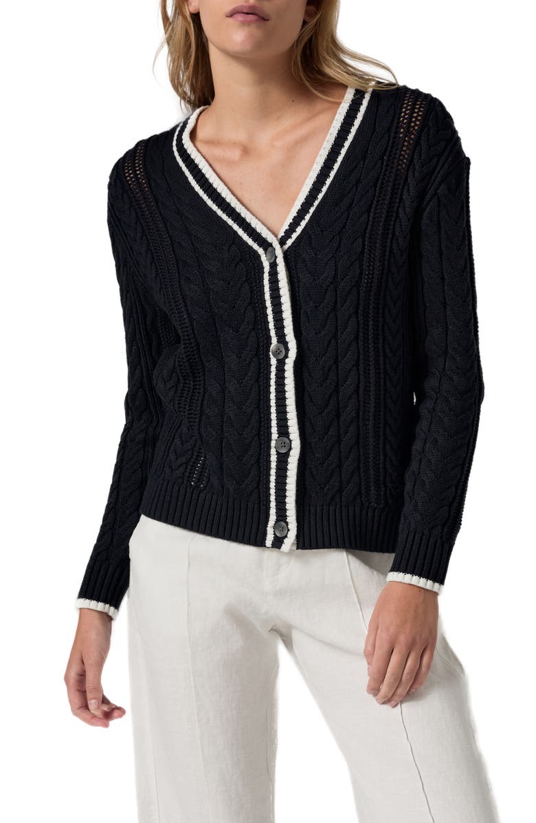 Alp N Rock Josilyn Cable Stitch Organic Cotton Cardigan, Main, color, Black