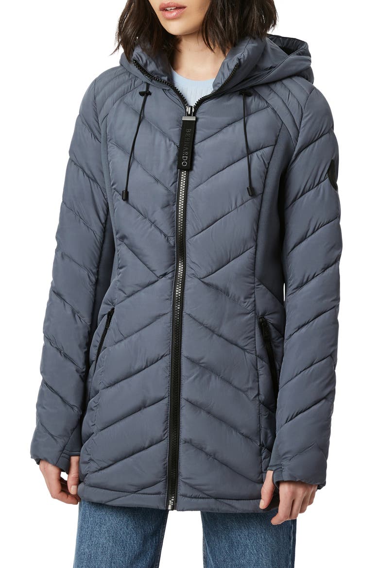 Quilted Neoprene Hooded Puffer Coat, Main, color, PETROL BLUE