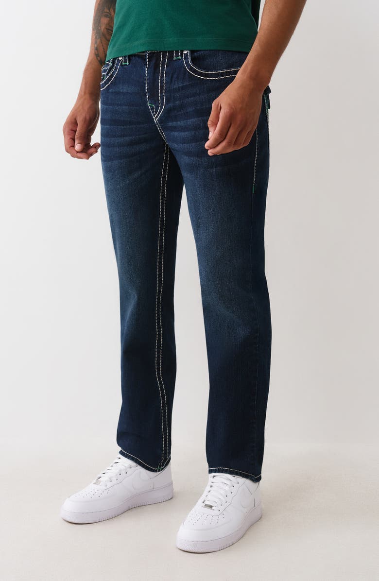 True Religion Geno Big T Flap Pocket Slim Jeans, Alternate, color, Dark Mahogany Wood Wash