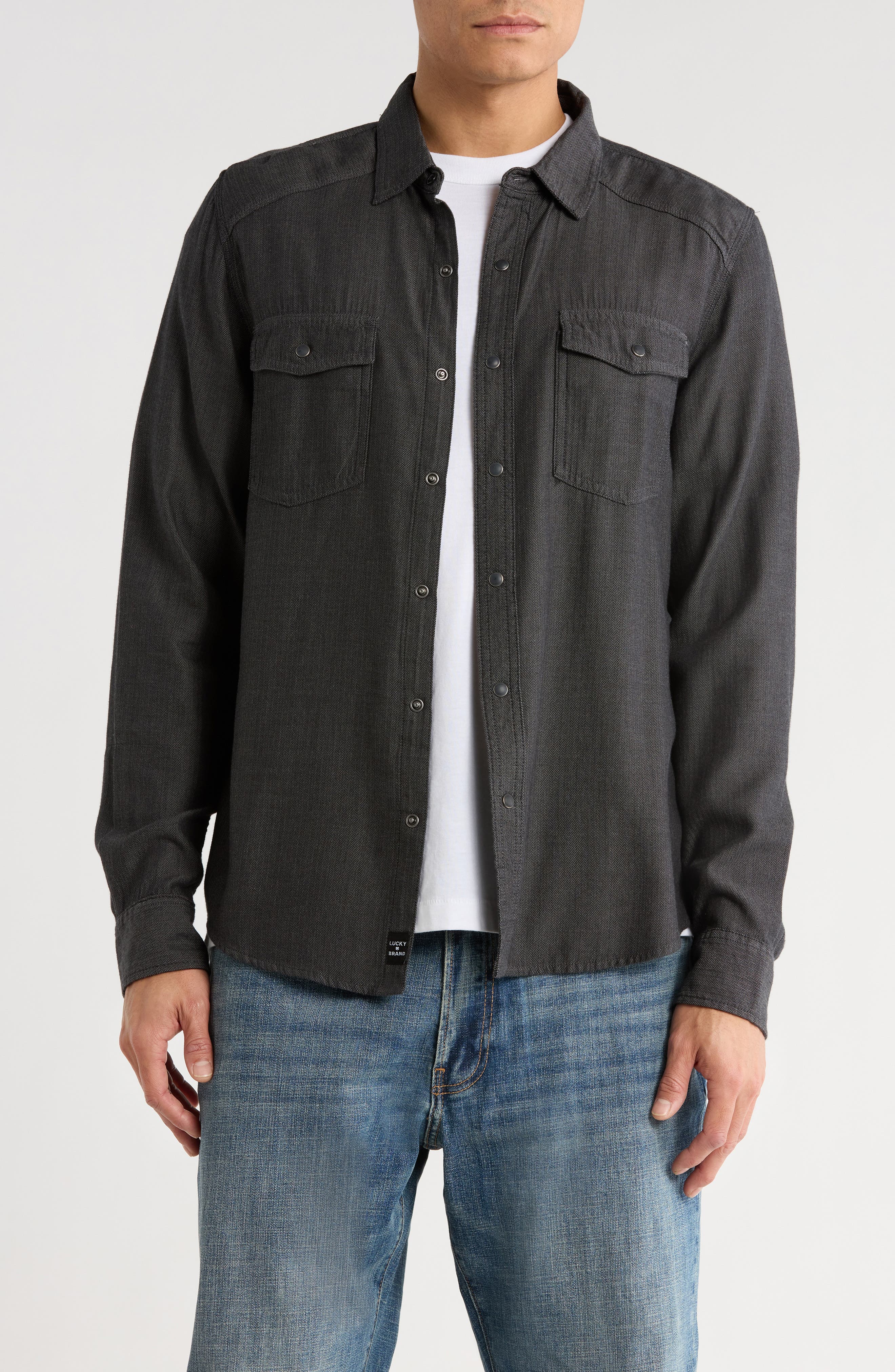 Lucky Brand Herringbone Crossdye Western Long Sleeve Button-Up Shirt