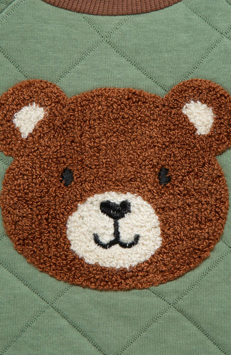 Little Me Bear Appliqué Quilted Sweatshirt & Sweatpants Set, Alternate, color, Green