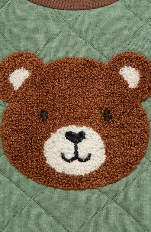 Little Me Bear Appliqué Quilted Sweatshirt & Sweatpants Set In Green