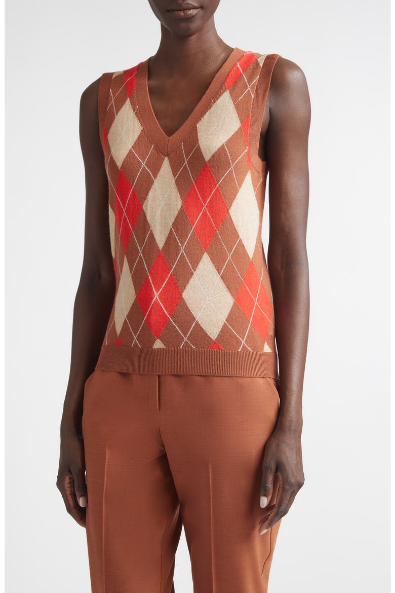 Argyle Plaid Wool Blend Sweater Vest, Main, color, CAMEL/ RUST / PERSIMMON MULTI