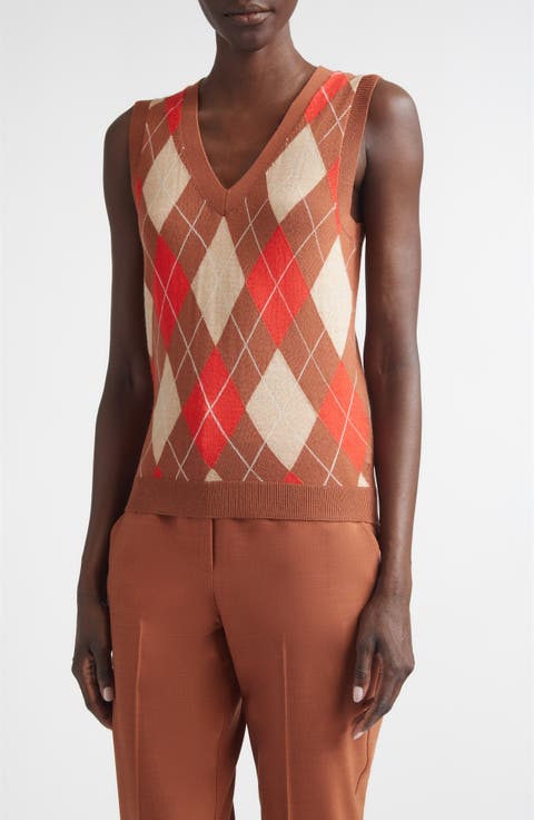 Argyle Plaid Wool Blend Sweater Vest