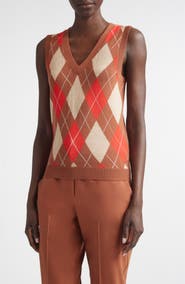 ST. JOHN Argyle Plaid Wool Blend Sweater Vest