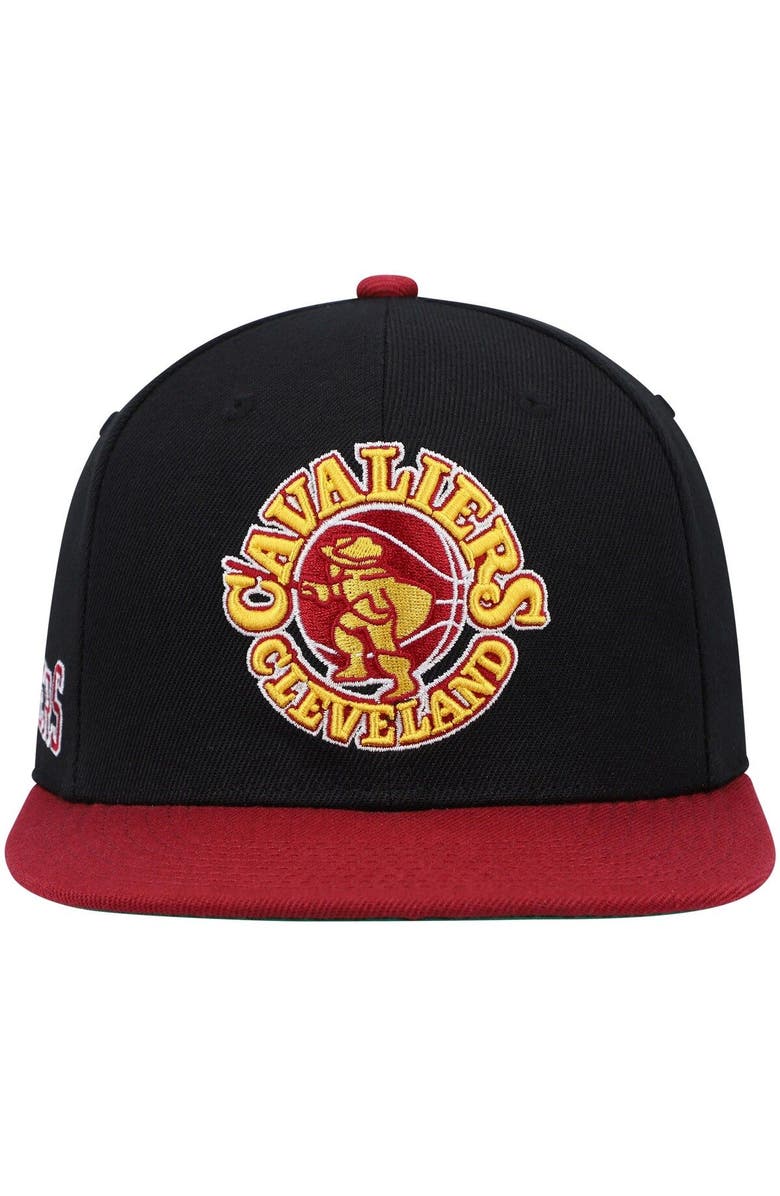 Mitchell & Ness Men's Mitchell & Ness Black/Wine Cleveland Cavaliers Hardwood Classics Snapback Hat, Alternate, color, 