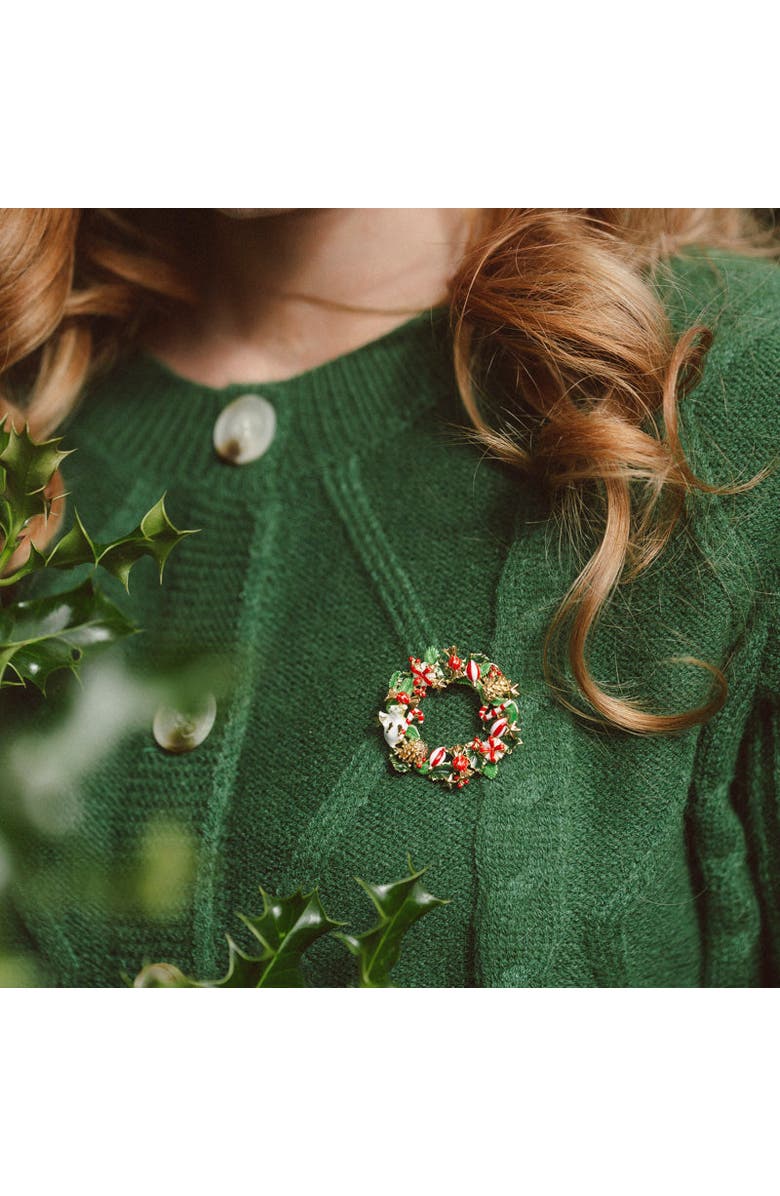 Bill Skinner Studio Christmas Mouse in the Wreath Brooch, Alternate, color, Christmas Mouse In The Wreath