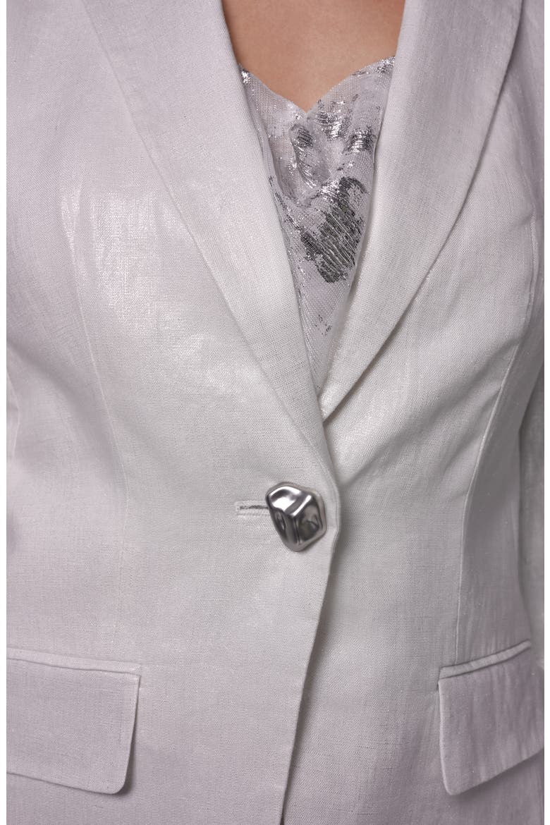 One-Button Linen Blazer, Alternate, color, CREAM/ SILVER