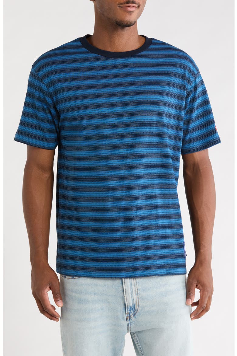 Relaxed Fit Stripe Jacquard T-Shirt, Main, color, NAVY