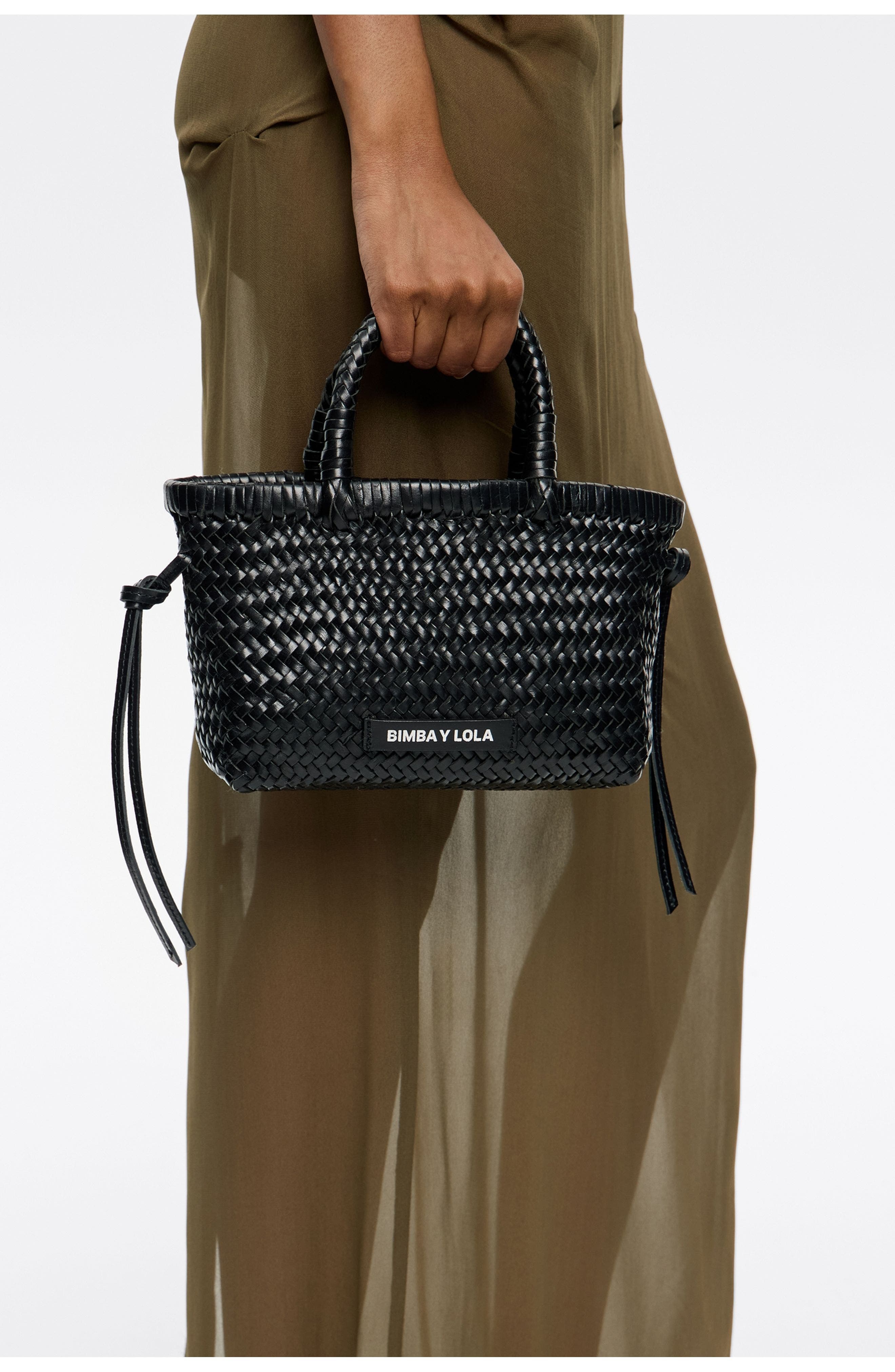 Bimba y Lola Plaited Leather Mini Bag, Alternate, color, Black