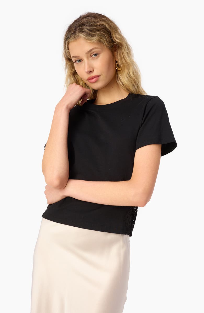 CAMI NYC Ebra Lace Inset Cotton T-Shirt, Alternate, color, Black