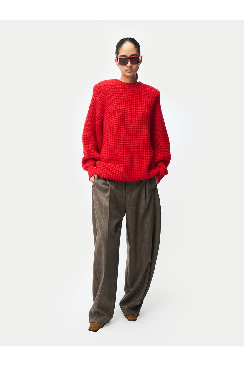 Wide-Shoulder Crewneck Cashmere Sweater, Alternate, color, fiery red