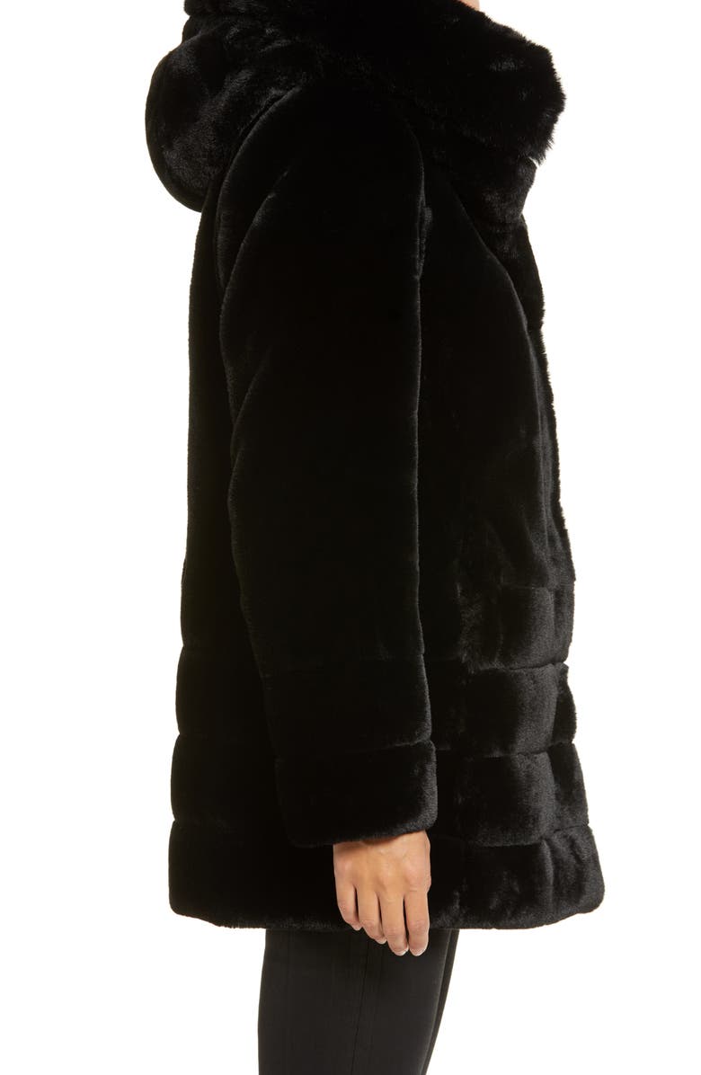 Gallery Hooded Faux Fur Coat, Alternate, color, Black