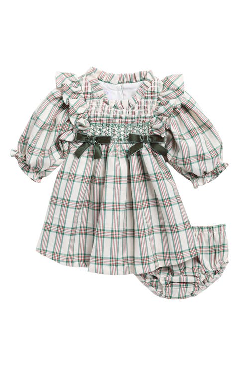 Plaid Smocked Dress & Bloomers Set