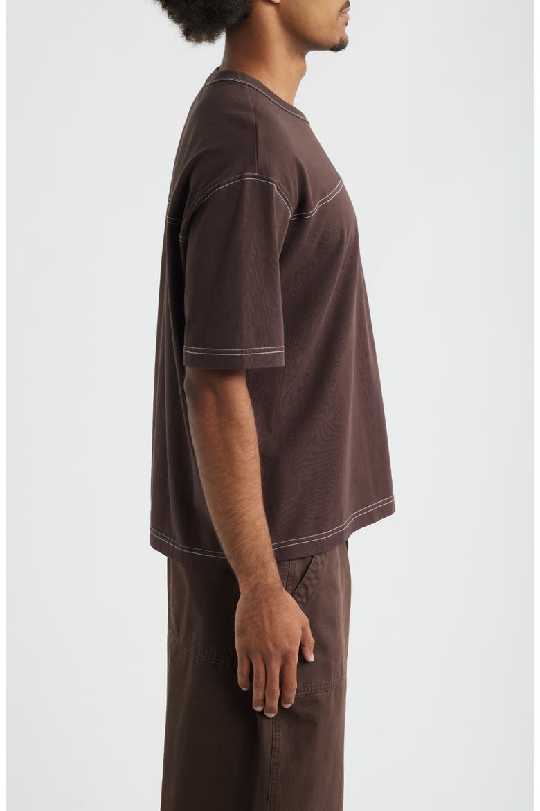 Contrast Coverstitch Cotton Jersey T-Shirt, Alternate, color, BROWN COFFEE