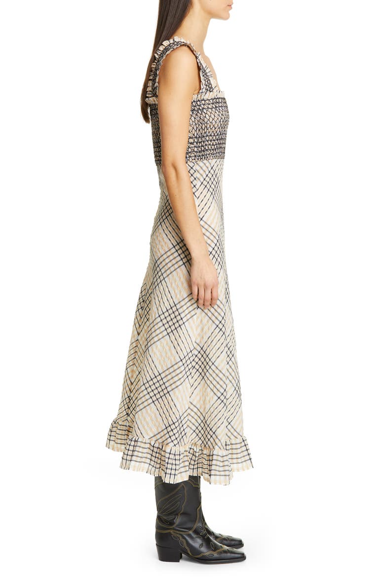 Check Seersucker A-Line Midi Sundress, Alternate, color, IRISH CREAM