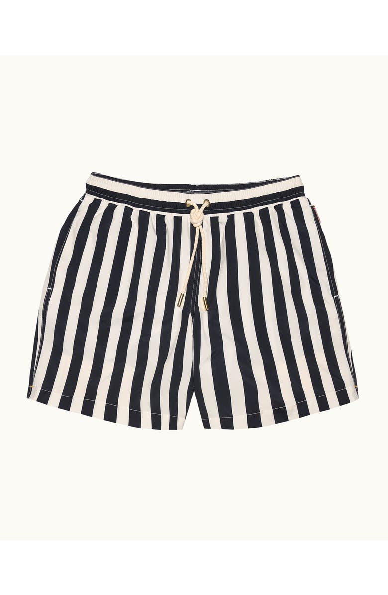 Orlebar Brown Boxer Mid-Length Relaxed Fit Bold Stripe Drawcord Swim Shorts, Main, color, Night Iris/White Sand Stripe