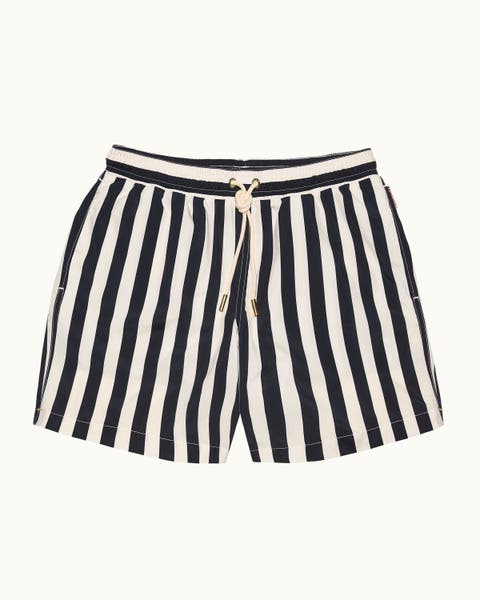 Boxer Mid-Length Relaxed Fit Bold Stripe Drawcord Swim Shorts