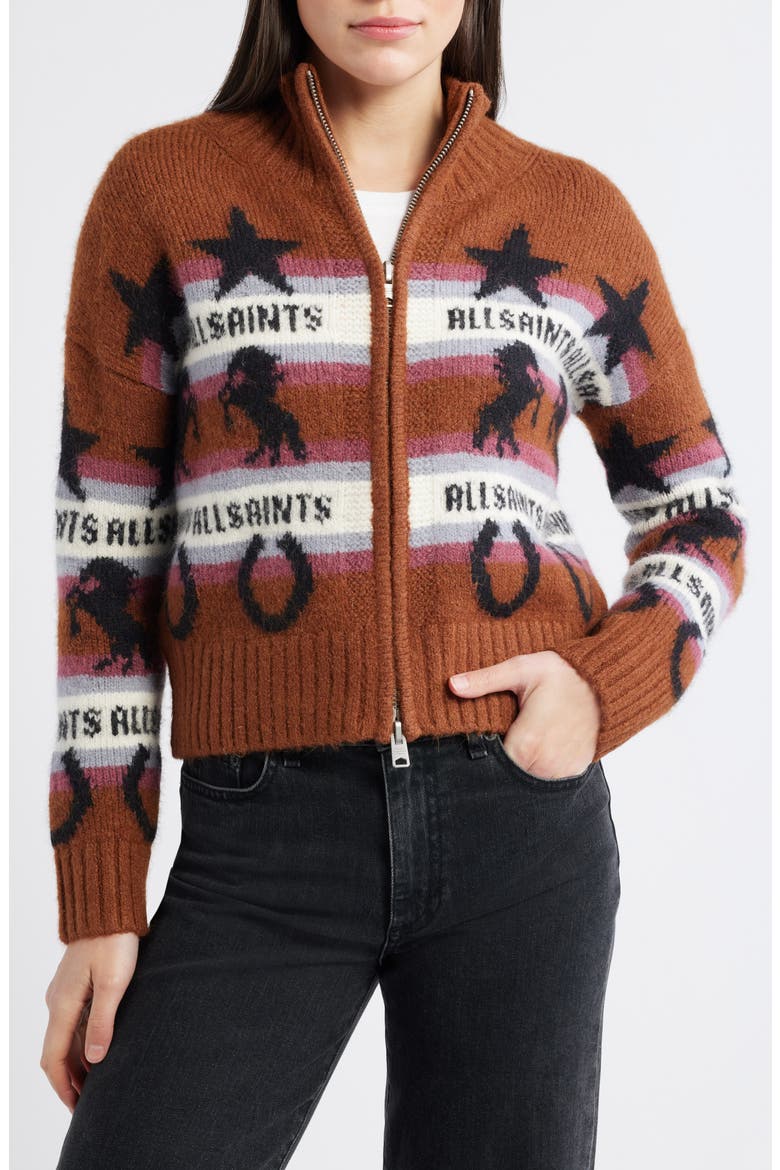 Epona Stripe Crop Jacquard Sweater, Alternate, color, COGNAC BROWN