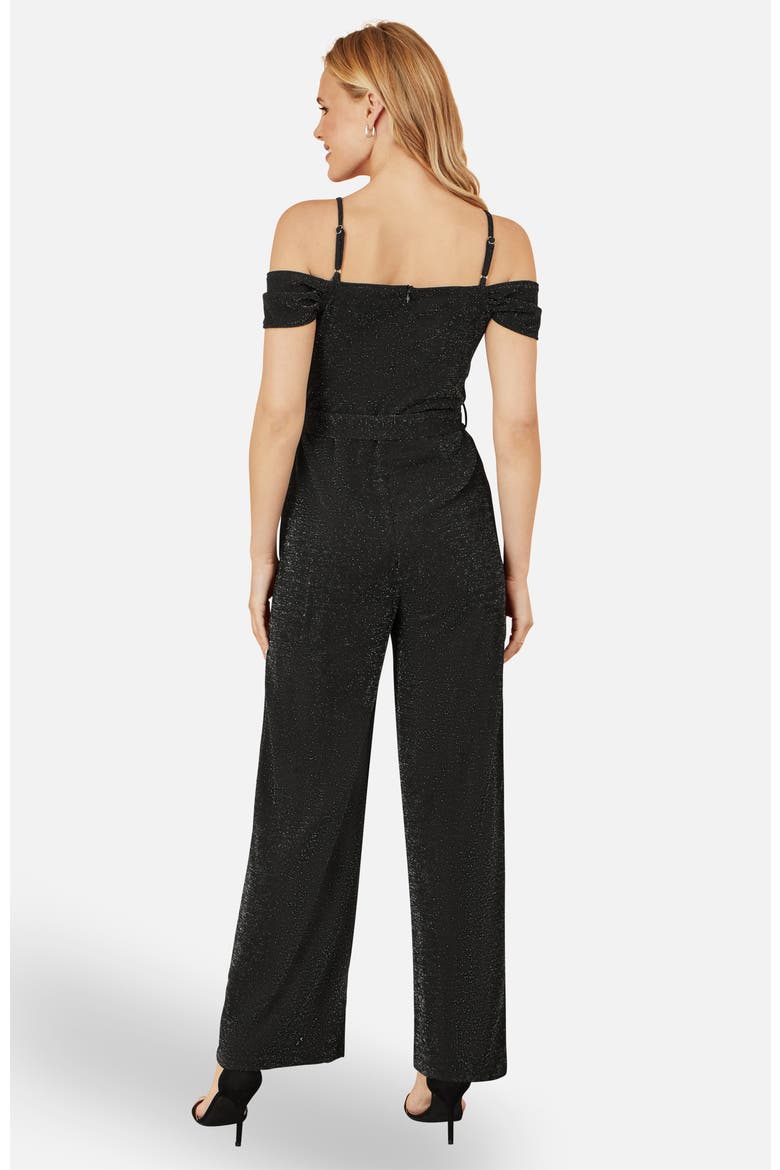 Sparkle Stretch Bardot Jumpsuit, Alternate, color, Black
