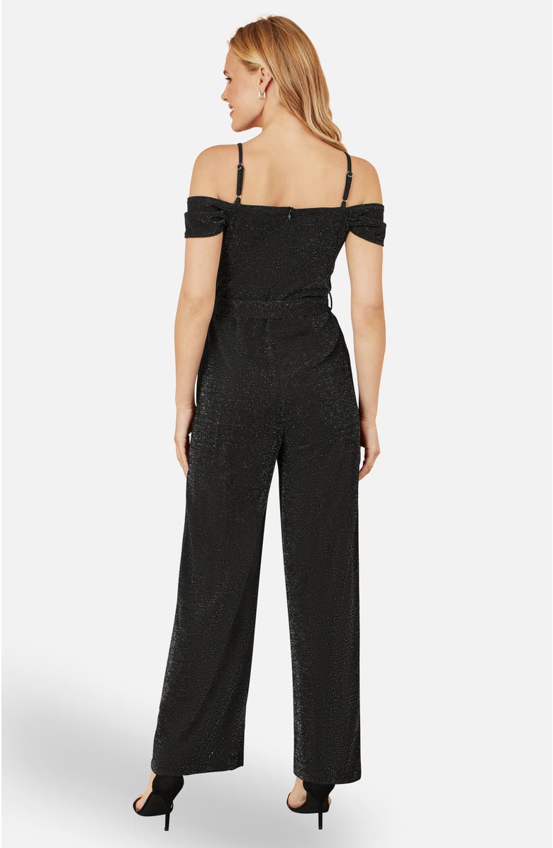 Yumi Sparkle Stretch Bardot Jumpsuit, Alternate, color, Black