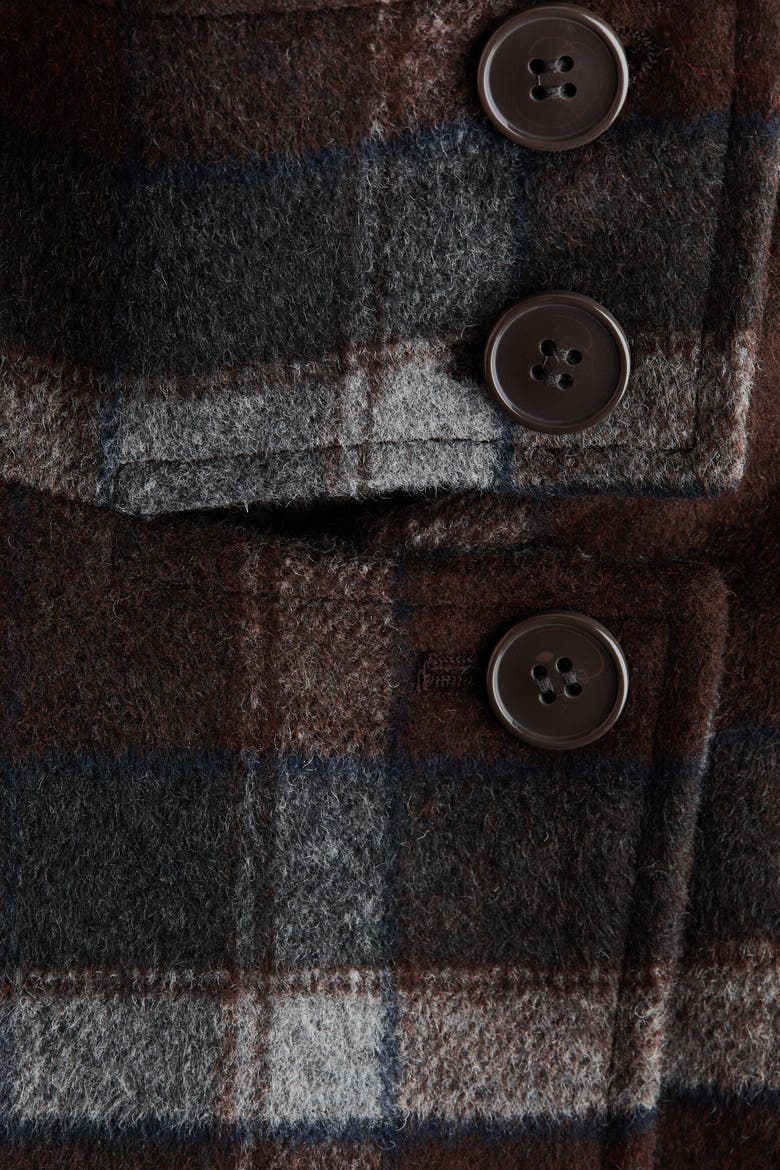 Felted Funnel-Collar Jacket, Alternate, color, Brown/plaid