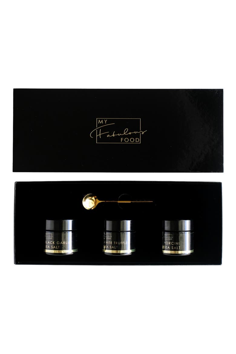 Black Garlic, White Truffle & Porcini Sea Salt Gift Set, Main, color, BLACK AND GOLD