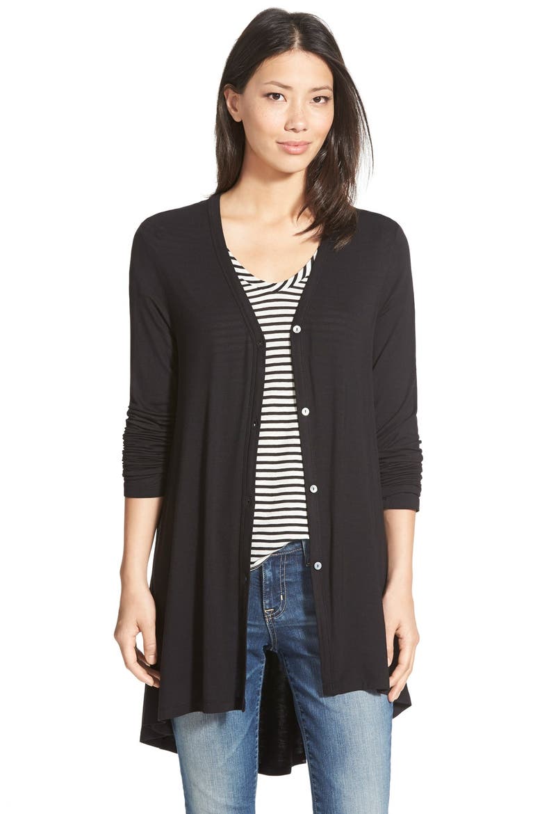 High/Low Boyfriend Cardigan, Main, color, BLACK