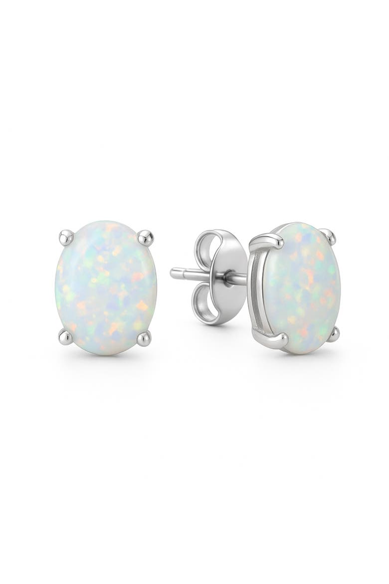 Sterling Silver Oval Opal Studs, Alternate, color, Silver