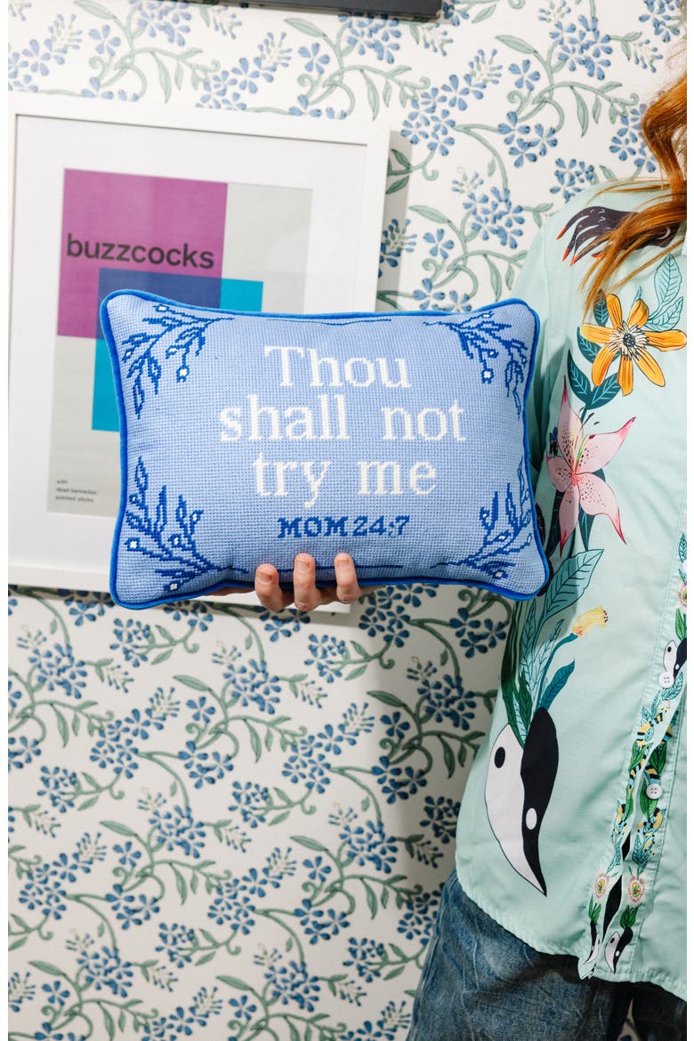 Try Me Needlepoint Pillow, Alternate, color, Blue
