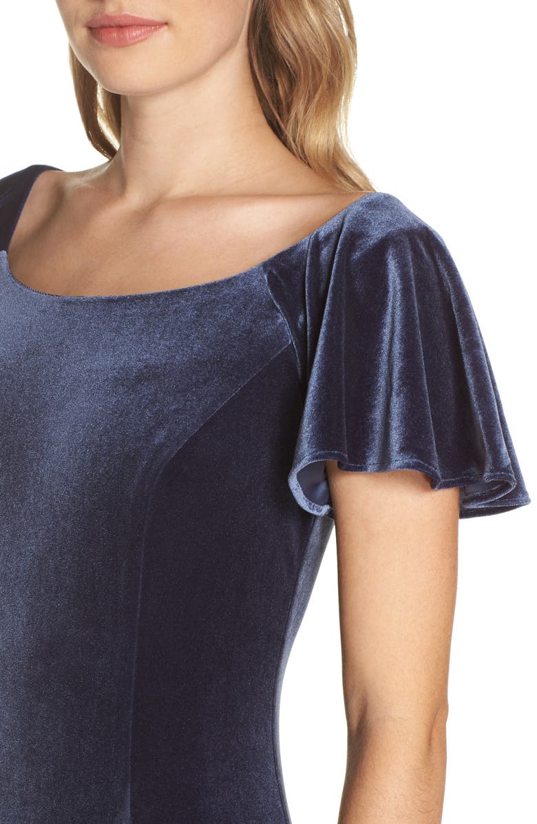 Eliza J Scoop Neck Flutter Sleeve Velvet Sheath Dress, Alternate, color,