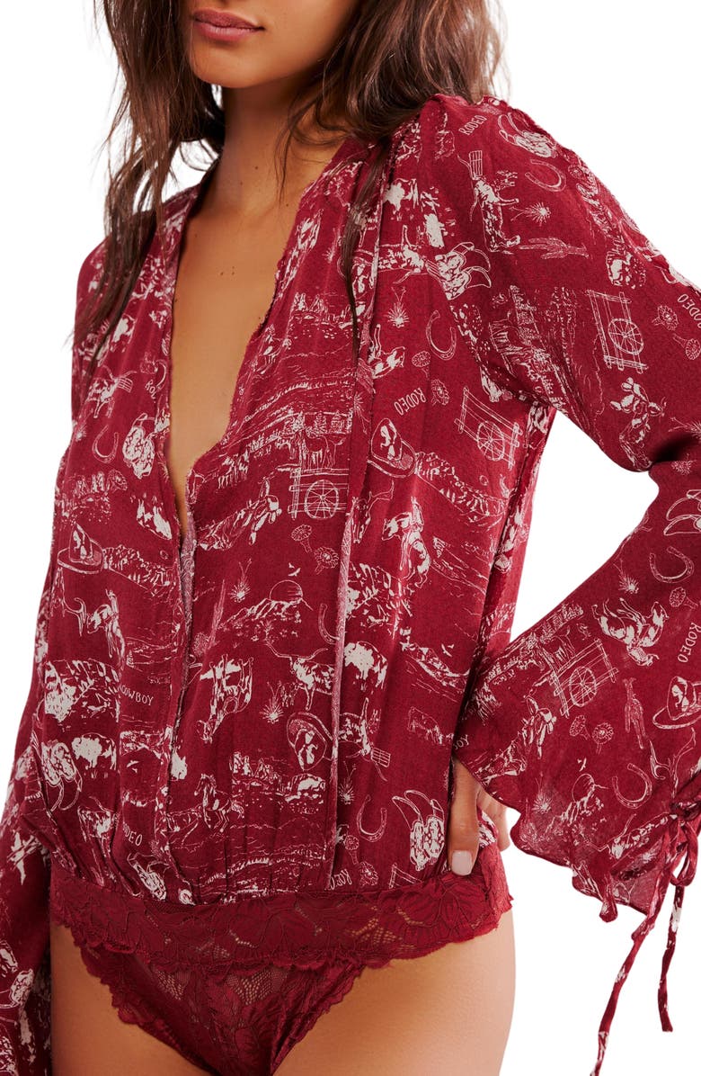 Free People Everything's Rosy Bodysuit, Alternate, color, Western Print