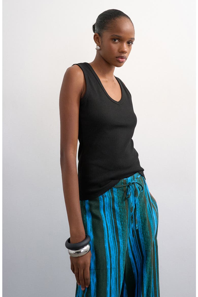 V-Neck Stretch Cotton Rib Tank, Main, color, BLACK