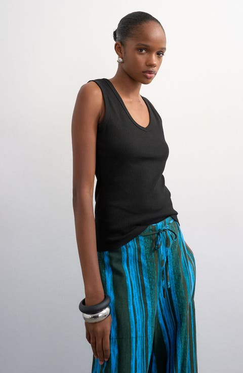 V-Neck Stretch Cotton Rib Tank