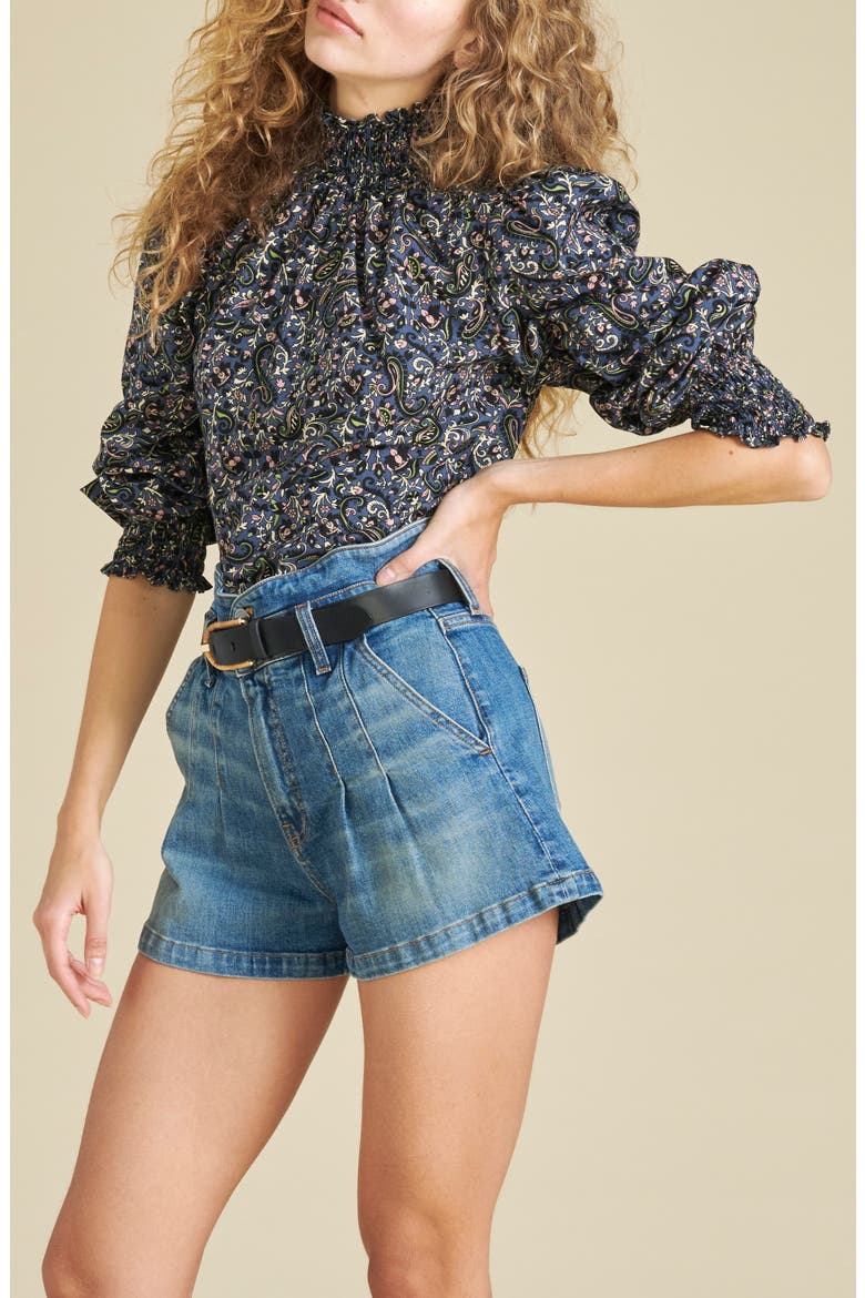 Gaia Smocked Ruffle Top, Alternate, color, NAVY MULTI