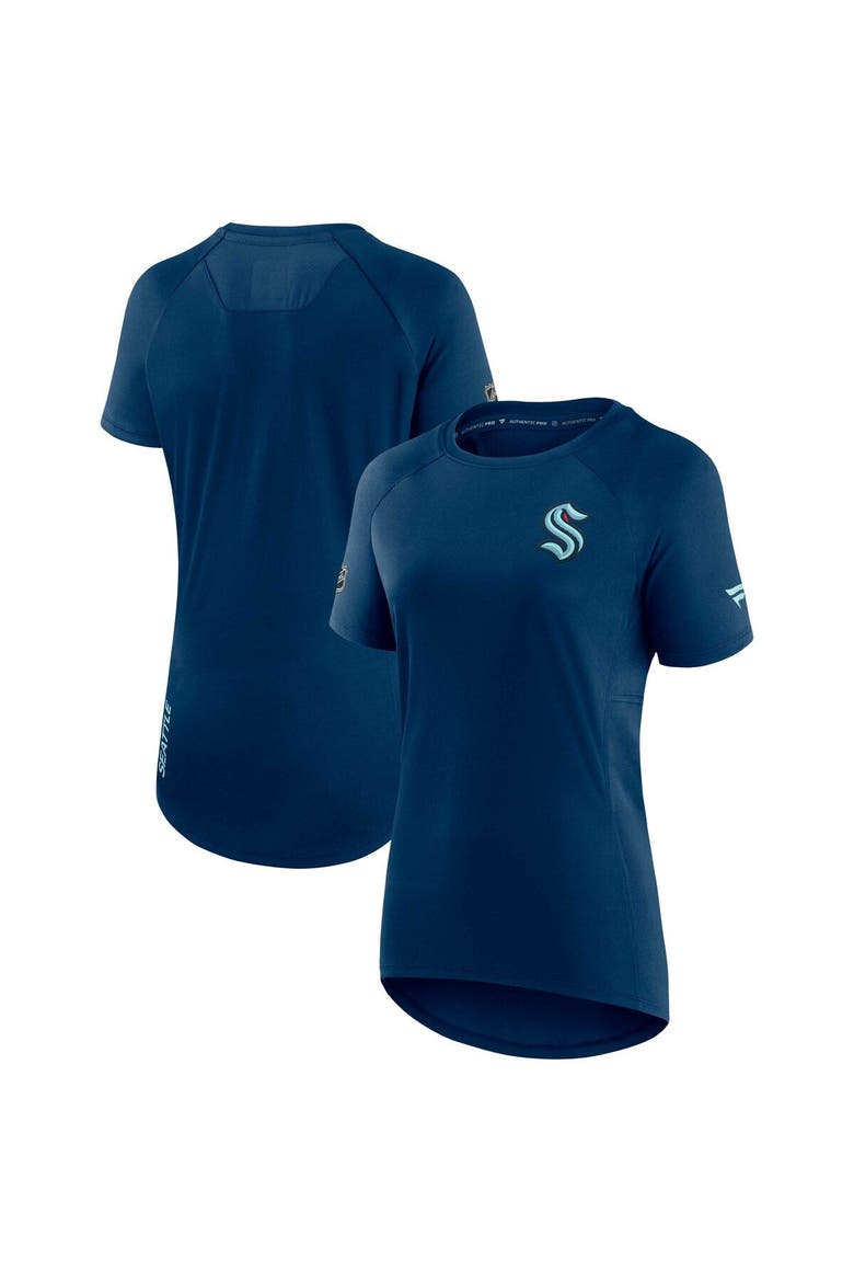 Women's Fanatics Branded Deep Sea Blue Seattle Kraken Authentic Pro Rink Raglan Tech T-Shirt, Main, color, Navy