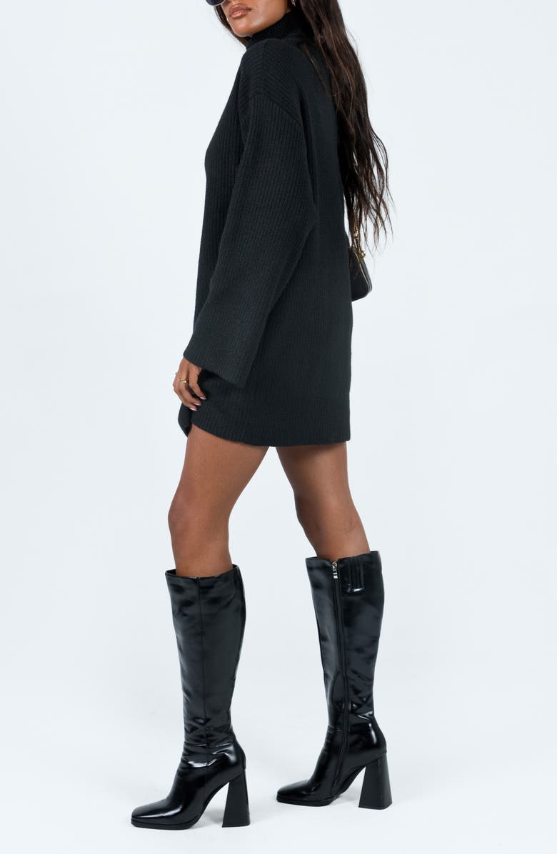 Princess Polly Sonelle Rib Turtleneck Long Sleeve Sweater Minidress, Alternate, color, Black