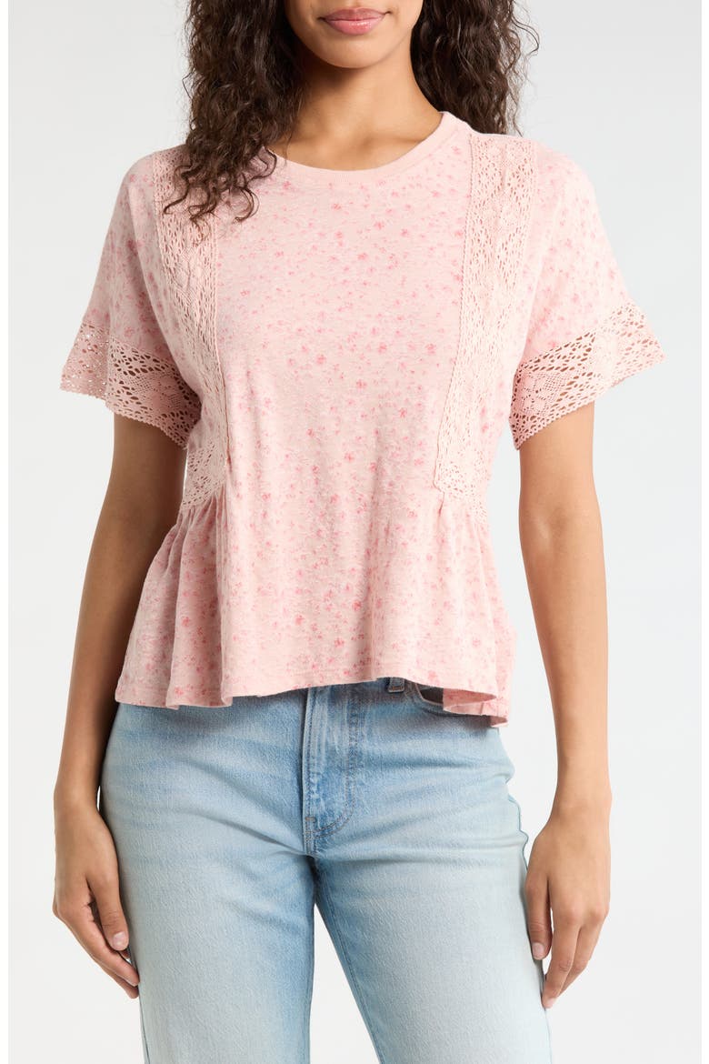 Lace Trim Peplum T-Shirt, Main, color, ROSE MULTI
