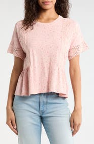 Lucky Brand Lace Trim Peplum T-Shirt