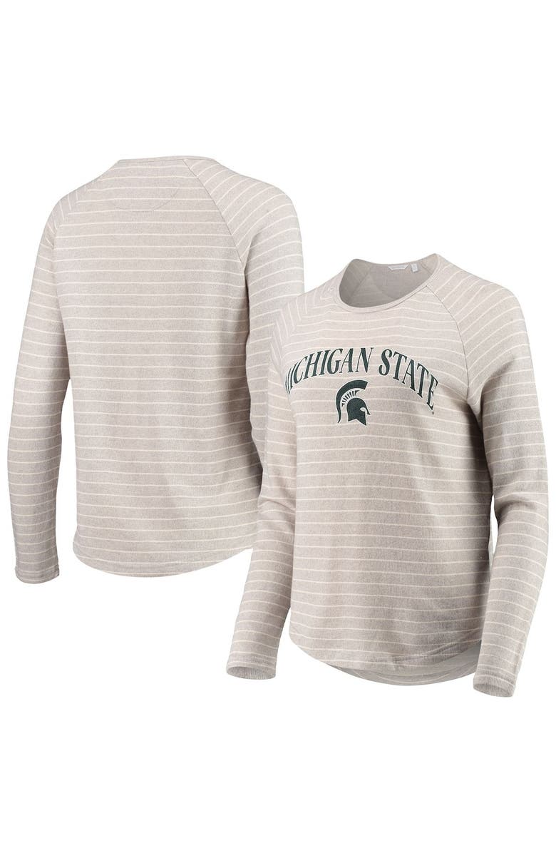 CAMP DAVID Women's Heathered Gray Michigan State Spartans Seaside Striped French Terry Raglan Pullover Sweatshirt, Main, color, 