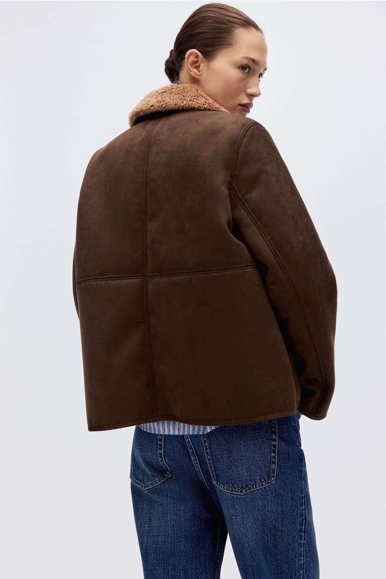 Teddy-collared Jacket, Alternate, color, Dark brown