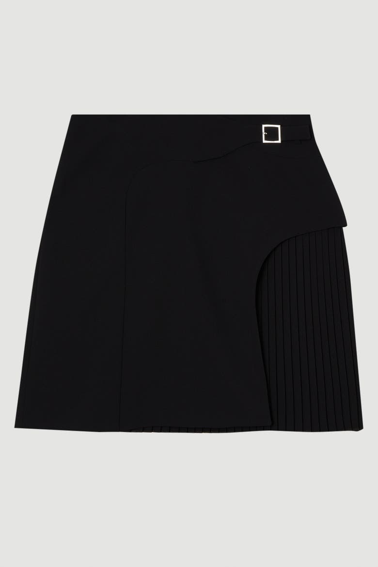 Buckle Detail Pleated Mini Skirt, Alternate, color, Black