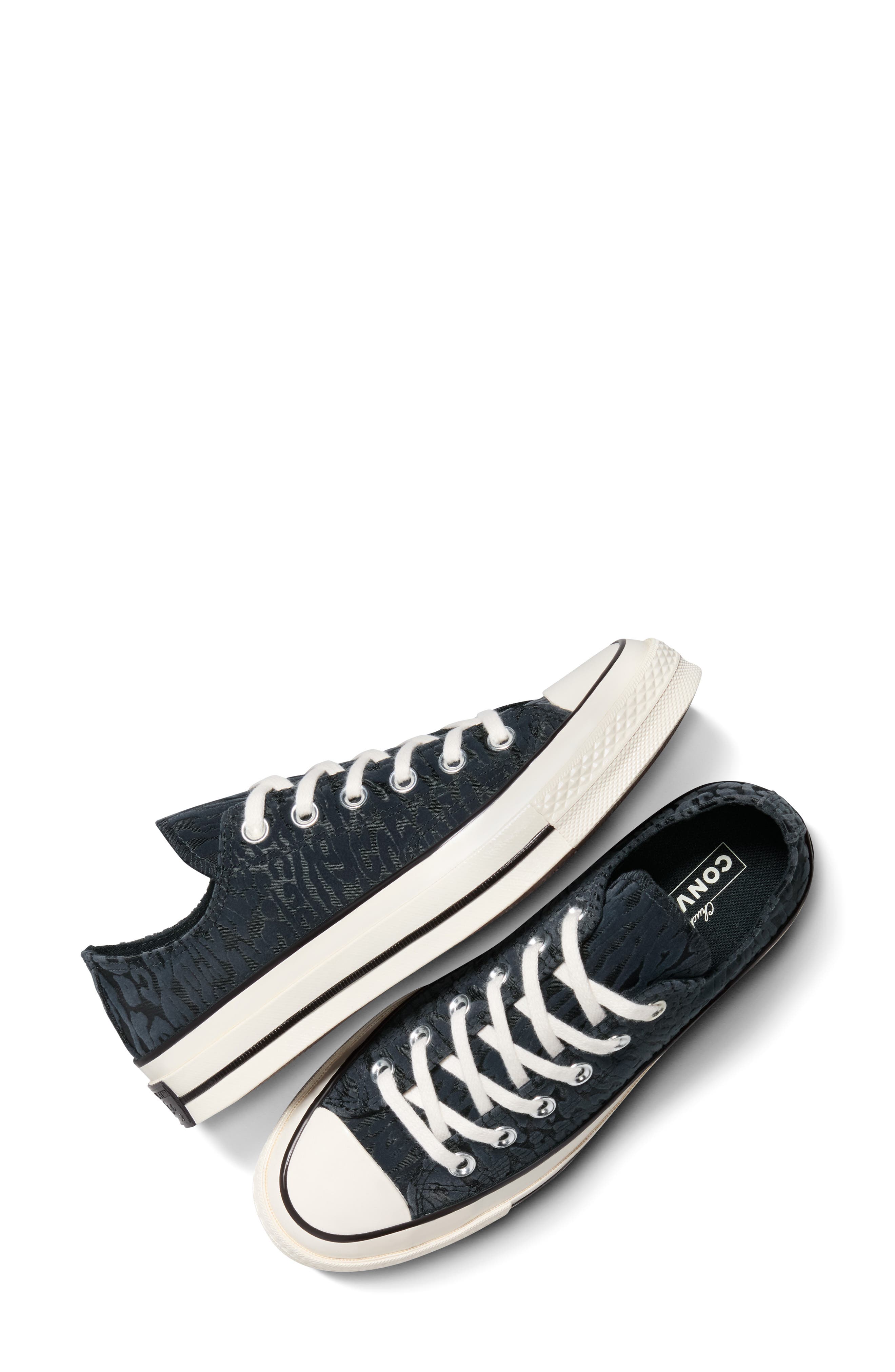 Converse Gender Inclusive Chuck 70 Leopard Flocked Satin Low Top Sneaker, Alternate, color, Black/ Total Eclipse/ Egret
